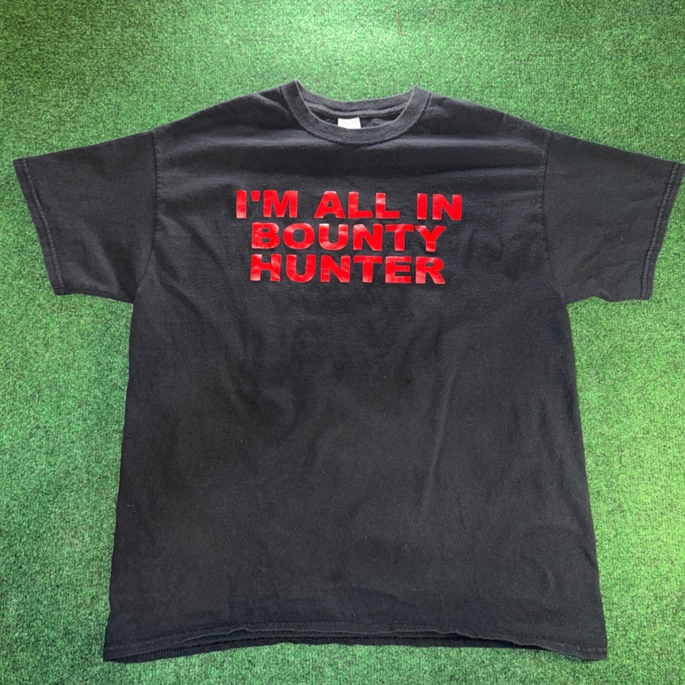 Gildan Heavy Cotton Im All In Bounty Hunter Graphic T-Shirt Black Red Mens Large